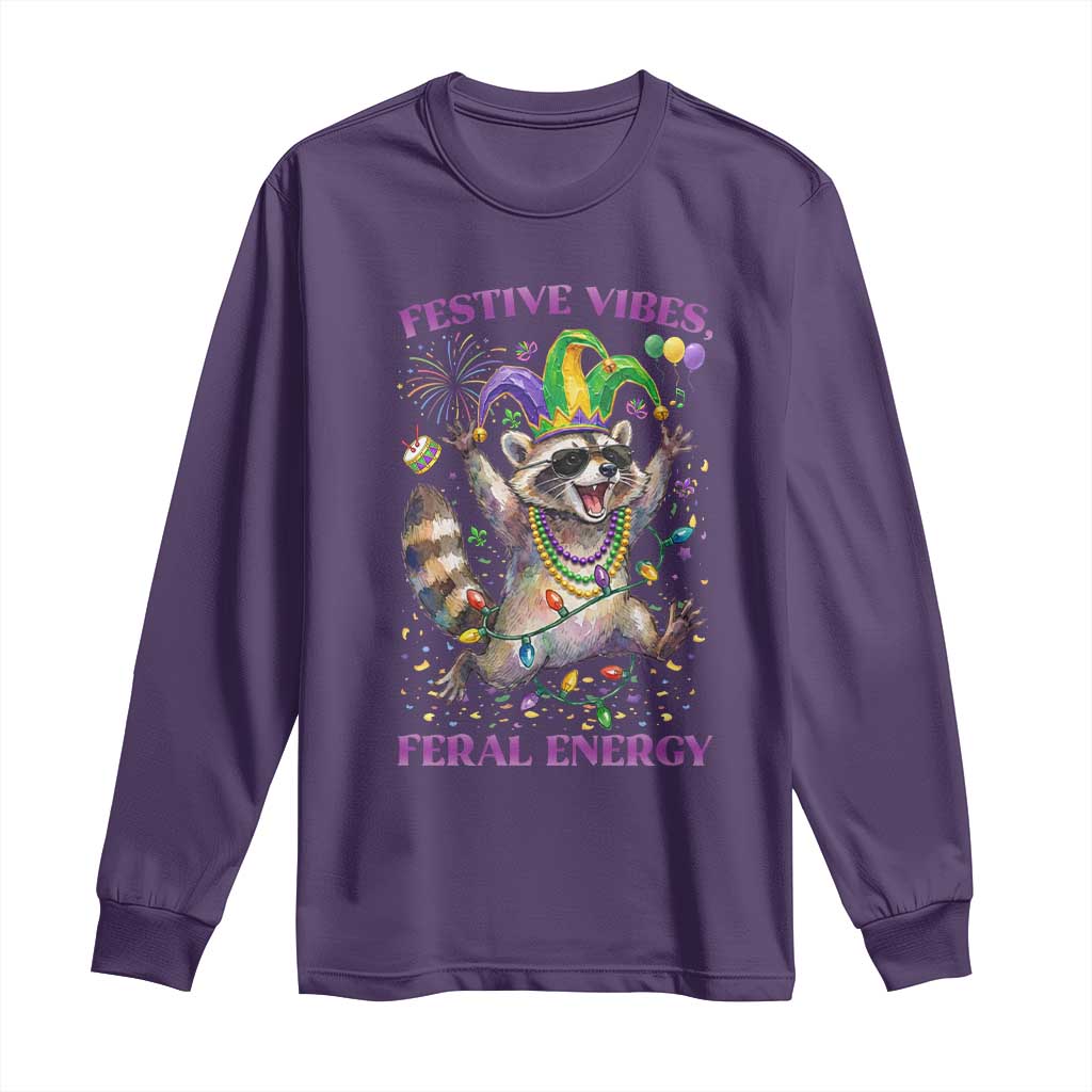 Mardi Gras Raccoon Long Sleeve Shirt Festive Vibes Feral Energy TS14 Purple Print Your Wear