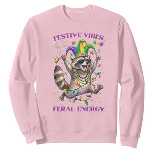 Mardi Gras Raccoon Sweatshirt Festive Vibes Feral Energy TS14 Light Pink Print Your Wear