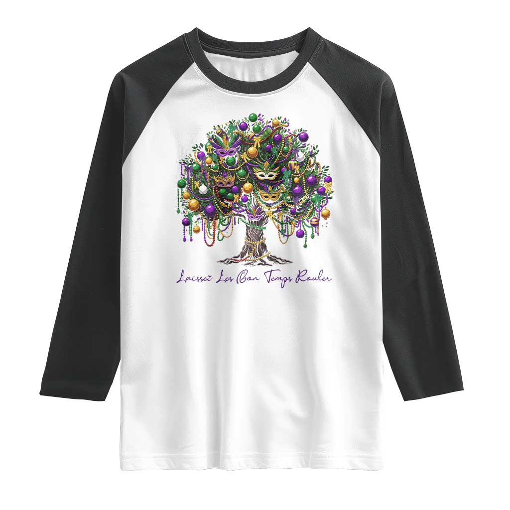 Mardi Gras Mask Tree Raglan Shirt Laissez Les Bon Temps Rouler TS14 White Black Print Your Wear