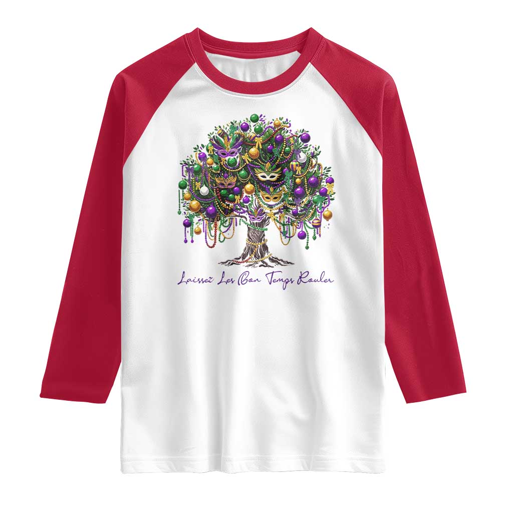 Mardi Gras Mask Tree Raglan Shirt Laissez Les Bon Temps Rouler TS14 White Red Print Your Wear