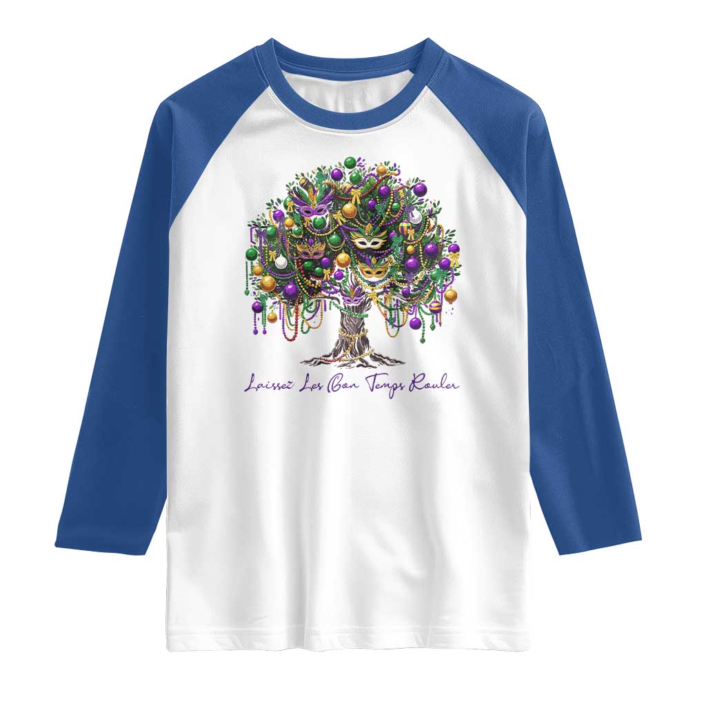 Mardi Gras Mask Tree Raglan Shirt Laissez Les Bon Temps Rouler TS14 White Royal Print Your Wear