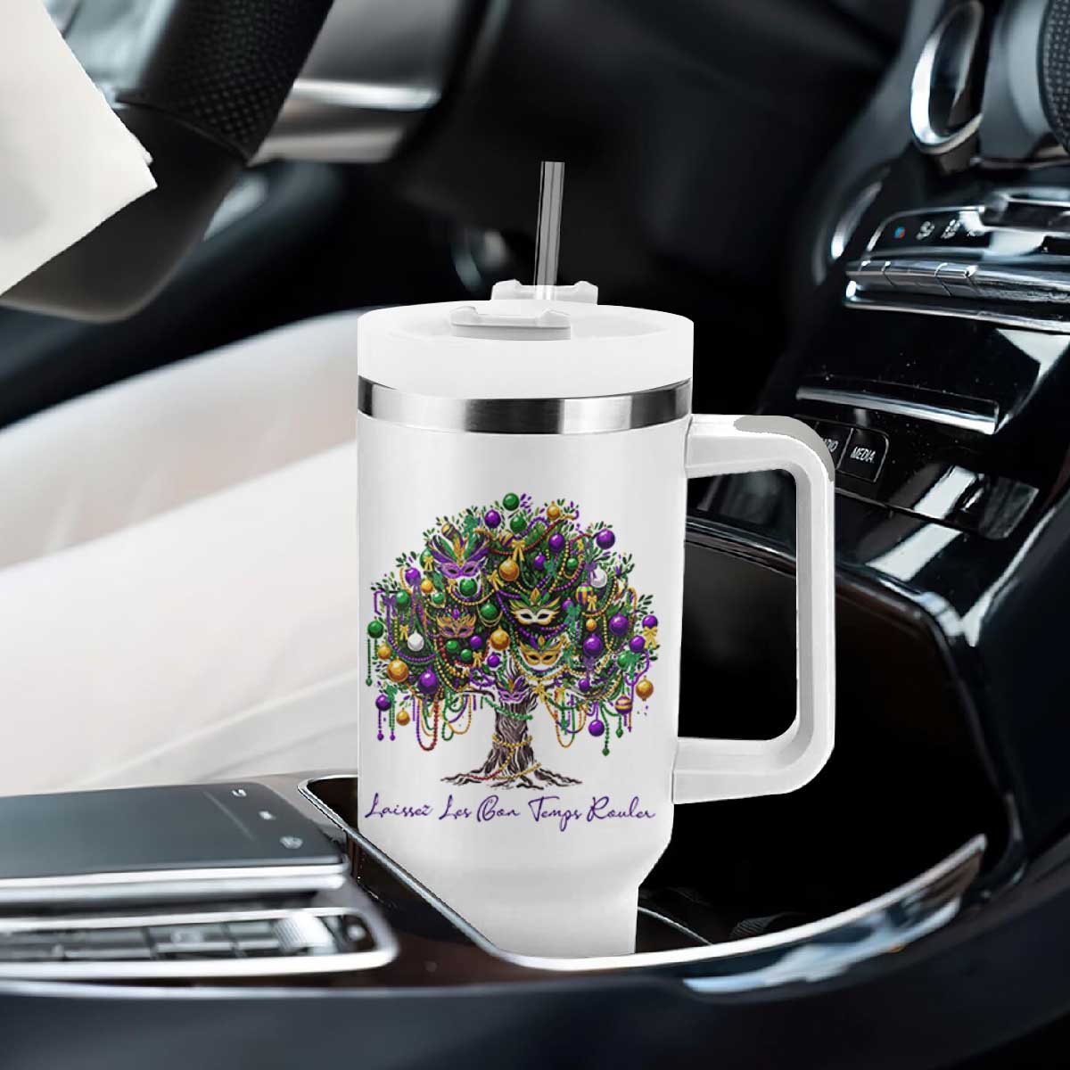 Mardi Gras Mask Tree Tumbler With Handle Laissez Les Bon Temps Rouler TS14 Print Your Wear