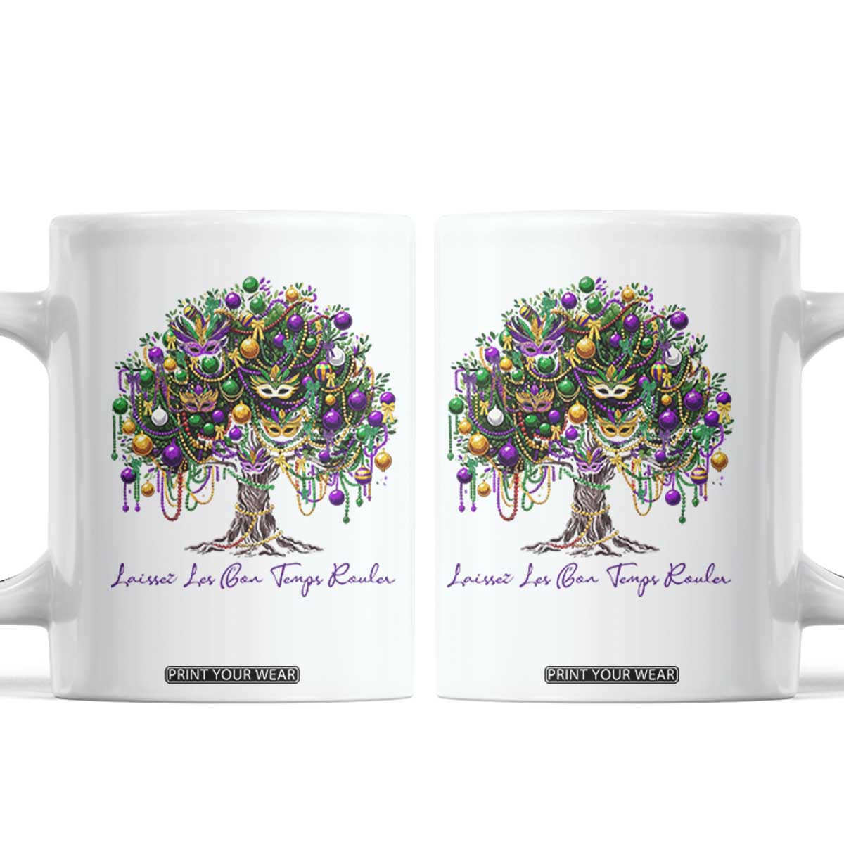 Mardi Gras Mask Tree Coffee Mug Laissez Les Bon Temps Rouler TS14 White Print Your Wear