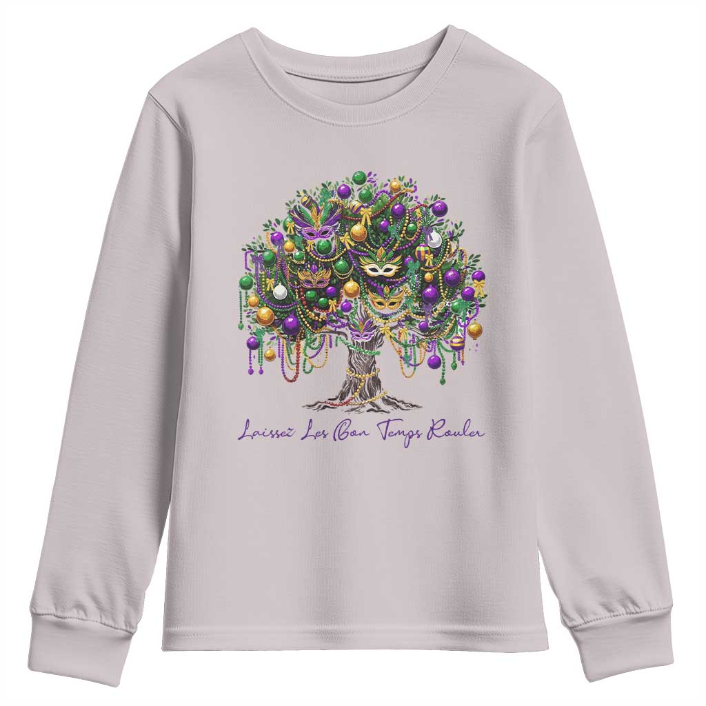 Mardi Gras Mask Tree Youth Sweatshirt Laissez Les Bon Temps Rouler TS14 Ice Gray Print Your Wear