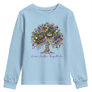 Mardi Gras Mask Tree Youth Sweatshirt Laissez Les Bon Temps Rouler TS14 Light Blue Print Your Wear