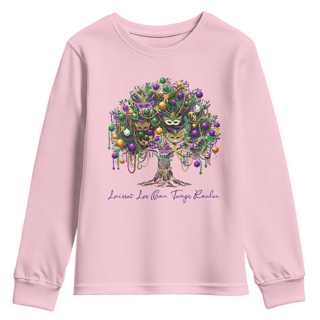 Mardi Gras Mask Tree Youth Sweatshirt Laissez Les Bon Temps Rouler TS14 Light Pink Print Your Wear