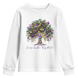 Mardi Gras Mask Tree Youth Sweatshirt Laissez Les Bon Temps Rouler TS14 White Print Your Wear