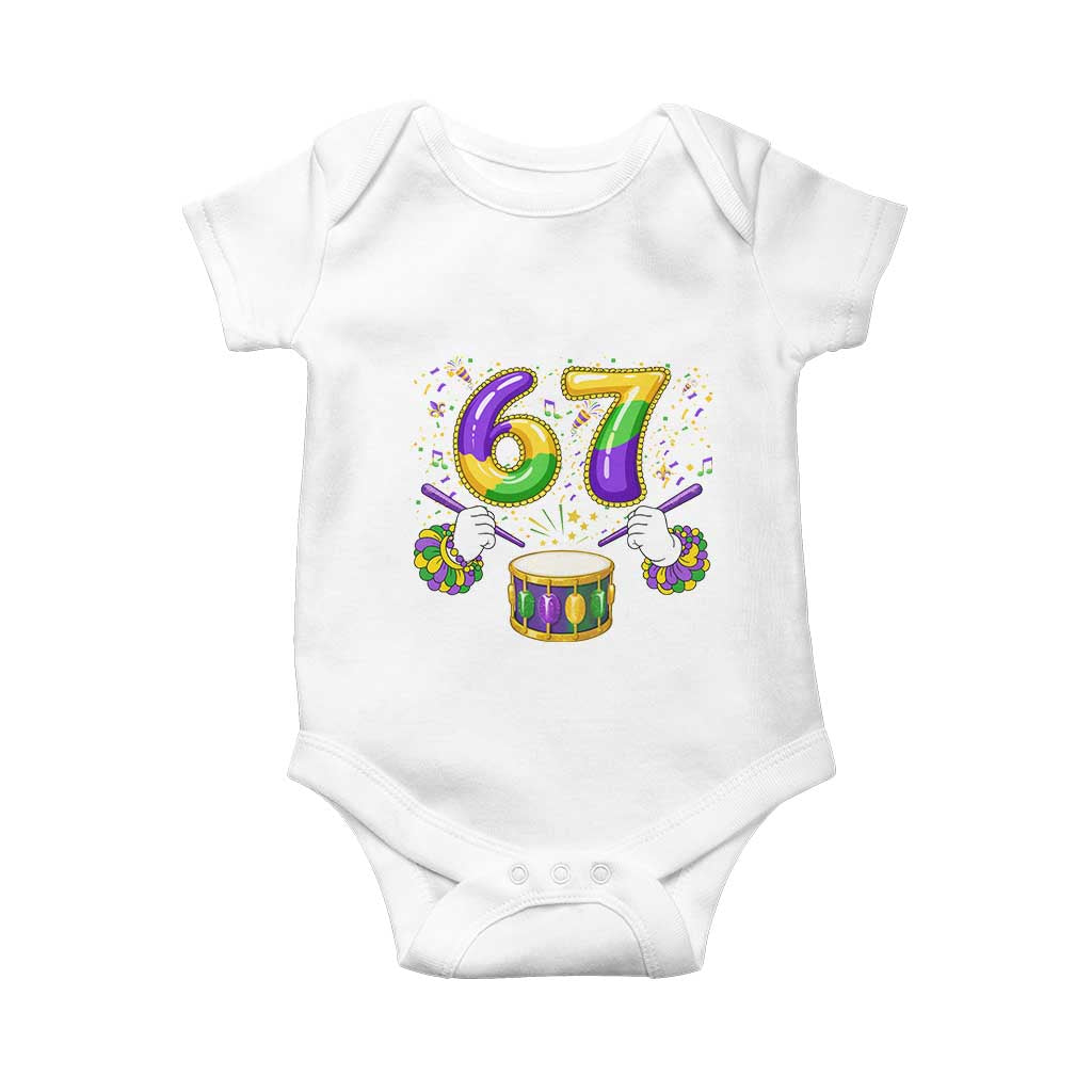 67 Mardi Gras Meme Baby Onesie Funny Six Seven Carnival Trendy TS14 White Print Your Wear