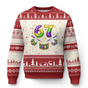 67 Mardi Gras Meme Ugly Christmas Sweater Funny Six Seven Carnival Trendy TS14 Beige Red Print Your Wear