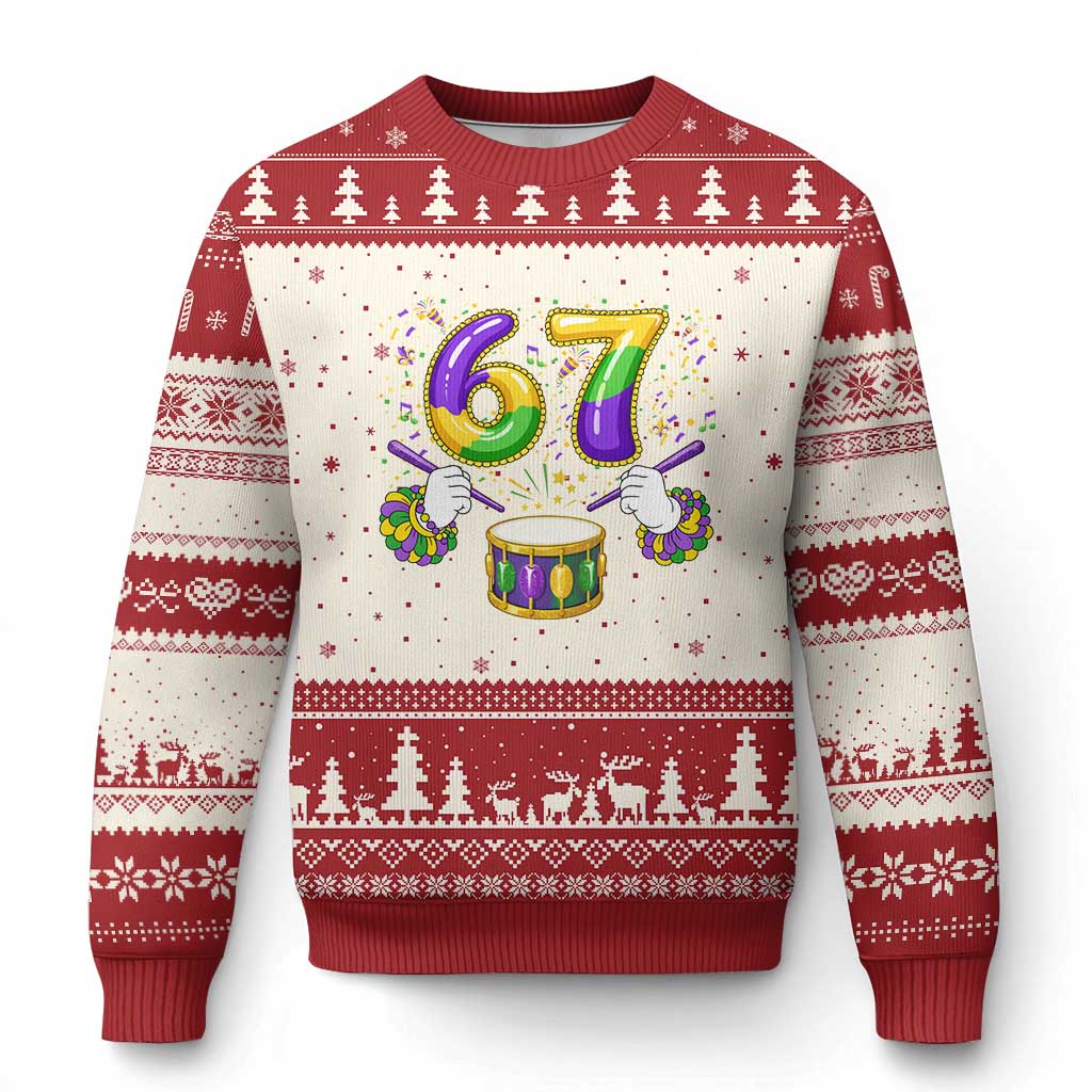 67 Mardi Gras Meme Ugly Christmas Sweater Funny Six Seven Carnival Trendy TS14 Beige Red Print Your Wear