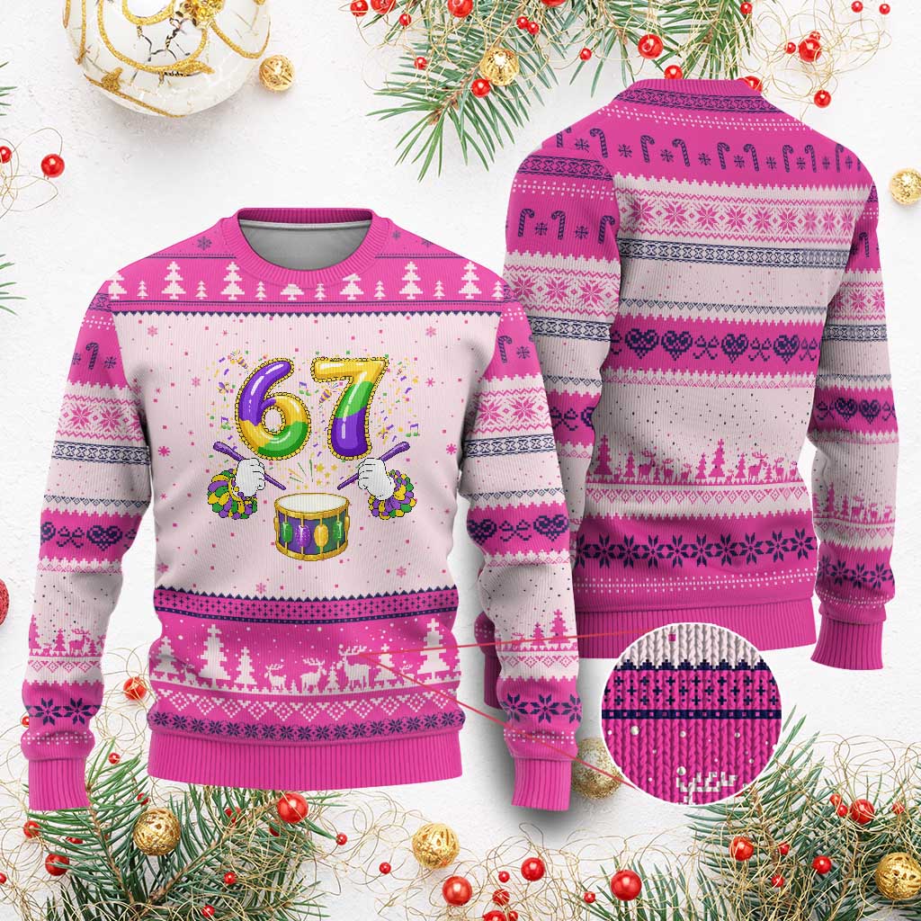 67 Mardi Gras Meme Ugly Christmas Sweater Funny Six Seven Carnival Trendy TS14 Hot Pink Print Your Wear