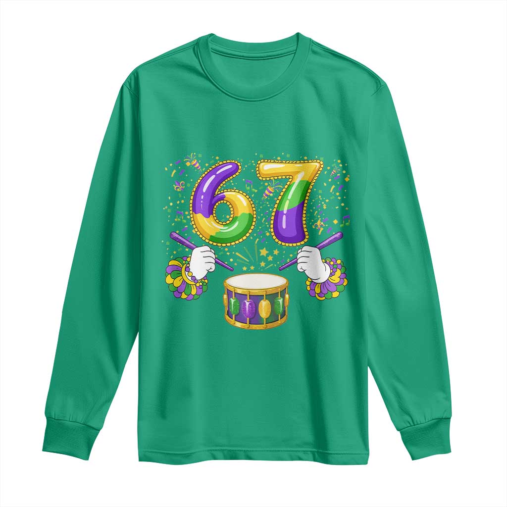 67 Mardi Gras Meme Long Sleeve Shirt Funny Six Seven Carnival Trendy TS14 Irish Green Print Your Wear