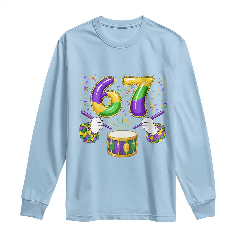 67 Mardi Gras Meme Long Sleeve Shirt Funny Six Seven Carnival Trendy TS14 Light Blue Print Your Wear