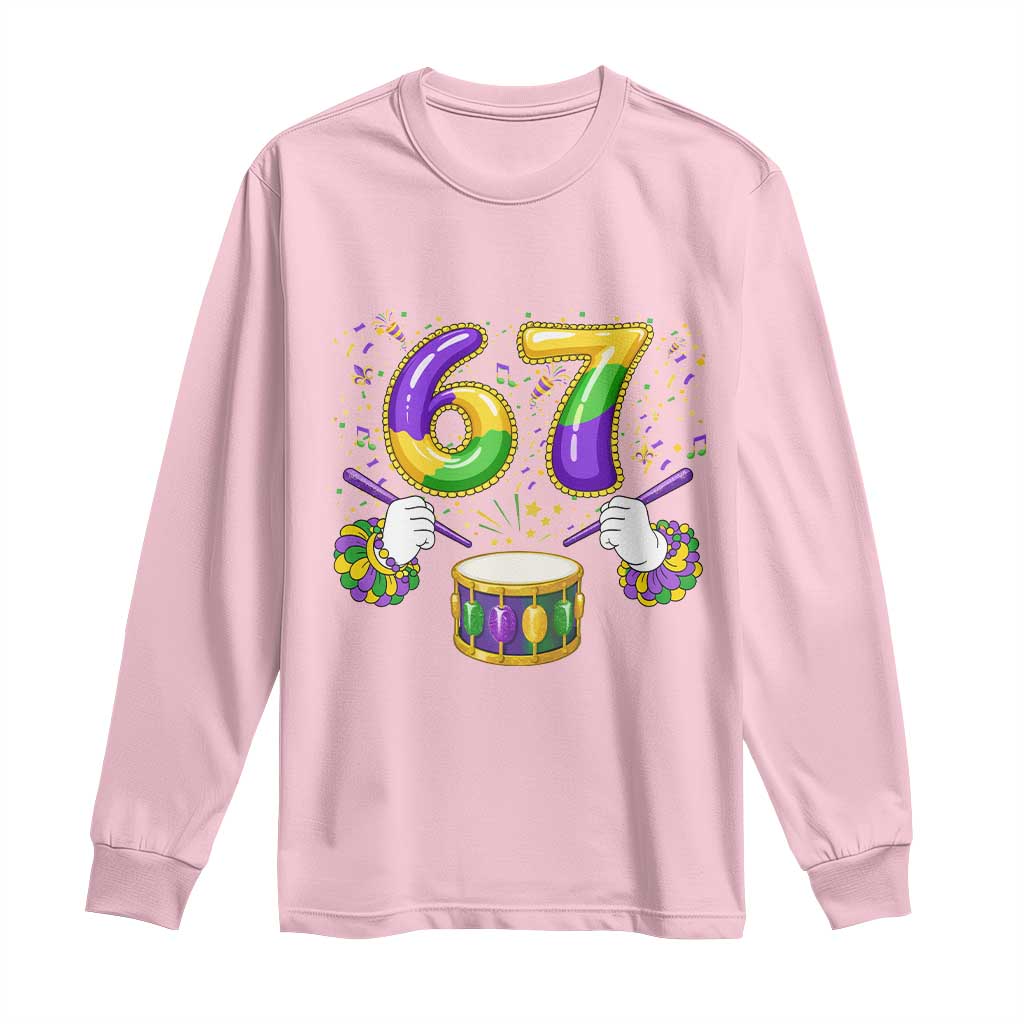 67 Mardi Gras Meme Long Sleeve Shirt Funny Six Seven Carnival Trendy TS14 Light Pink Print Your Wear