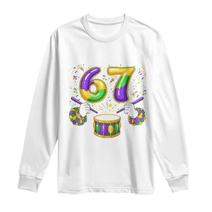 67 Mardi Gras Meme Long Sleeve Shirt Funny Six Seven Carnival Trendy TS14 White Print Your Wear