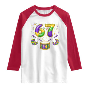 67 Mardi Gras Meme Raglan Shirt Funny Six Seven Carnival Trendy TS14 White Red Print Your Wear