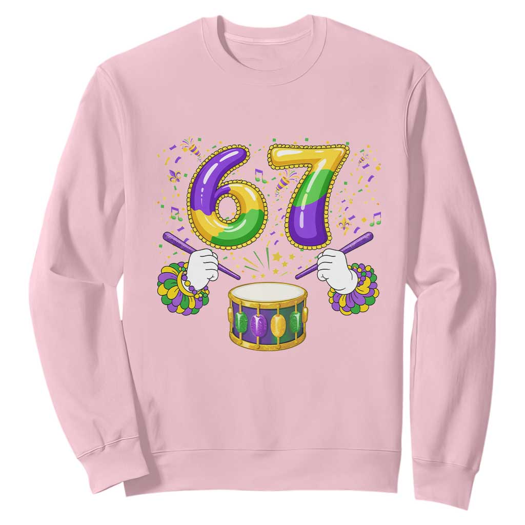 67 Mardi Gras Meme Sweatshirt Funny Six Seven Carnival Trendy TS14 Light Pink Print Your Wear