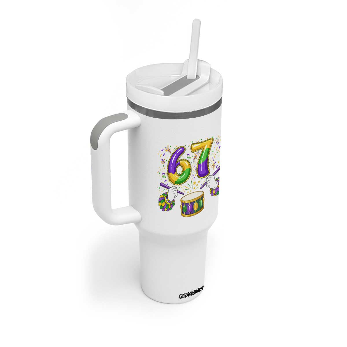 67 Mardi Gras Meme Tumbler With Handle Funny Six Seven Carnival Trendy TS14 Print Your Wear