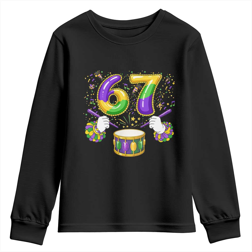 67 Mardi Gras Meme Youth Sweatshirt Funny Six Seven Carnival Trendy TS14 Black Print Your Wear