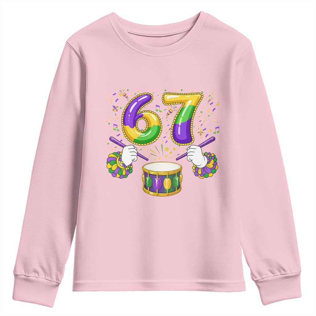 67 Mardi Gras Meme Youth Sweatshirt Funny Six Seven Carnival Trendy TS14 Light Pink Print Your Wear