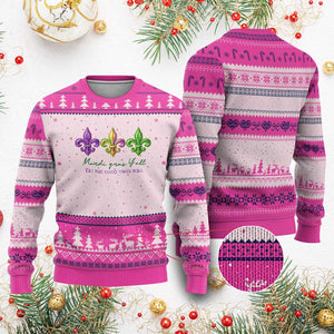 Mardi Gras Ugly Christmas Sweater Let The Good Time Roll TS14 Hot Pink Print Your Wear