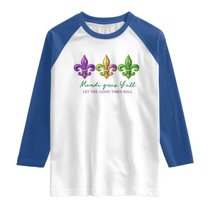 Mardi Gras Raglan Shirt Let The Good Time Roll TS14 White Royal Print Your Wear