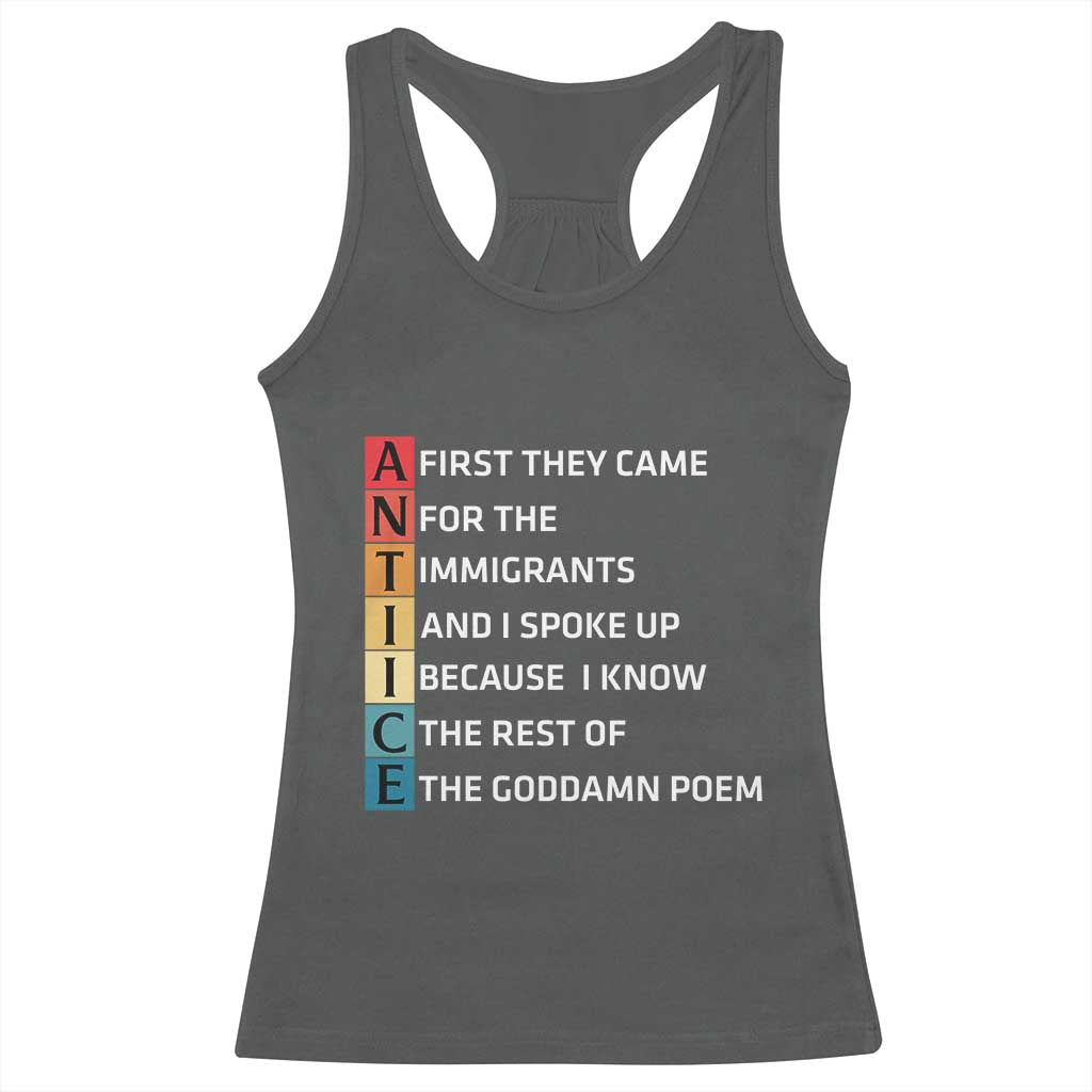 First They Came for The Immigrants Racerback Tank Top Sarcastic Immigration Rights Protest TS14 Dark Heather Print Your Wear