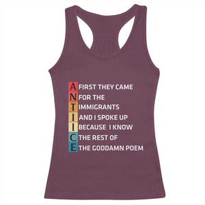 First They Came for The Immigrants Racerback Tank Top Sarcastic Immigration Rights Protest TS14 Maroon Print Your Wear