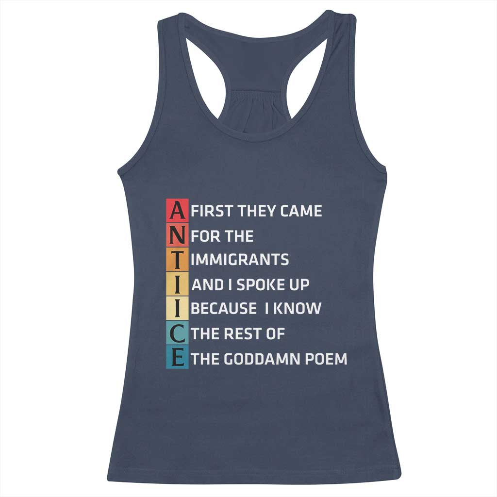 First They Came for The Immigrants Racerback Tank Top Sarcastic Immigration Rights Protest TS14 Navy Print Your Wear