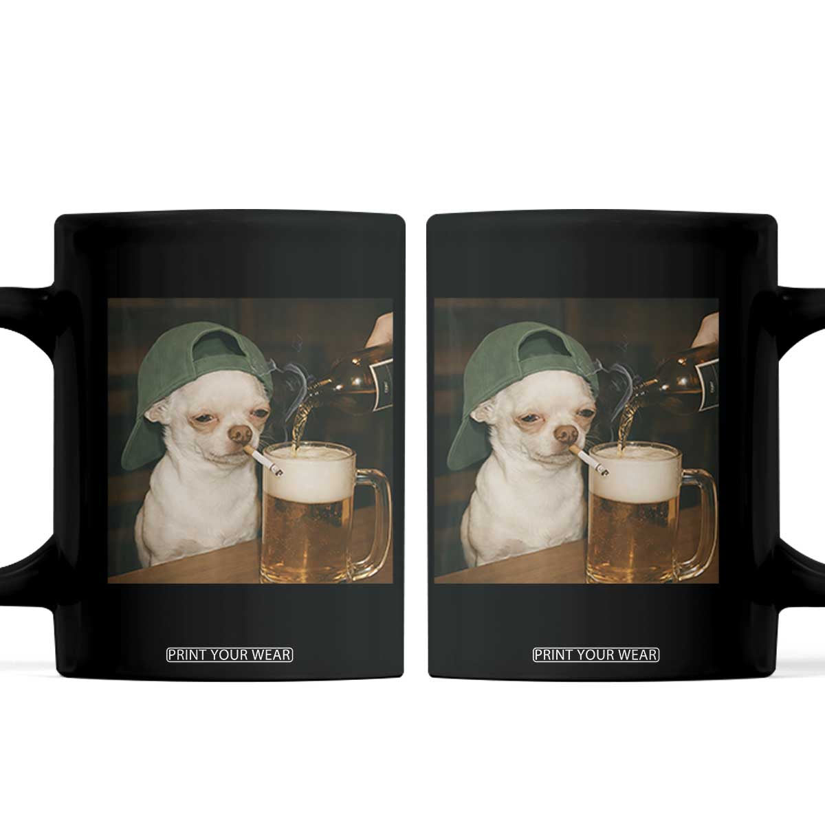 Funny Chihuahua St Patricks Day Meme Coffee Mug Chihuahua Smoking Irish Beer Lover TS14 Black Print Your Wear