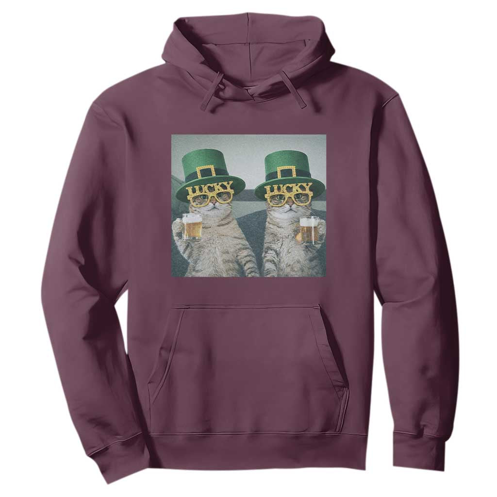 Funny St Patricks Day Cats Drinking Beer Meme Hoodie TS14 Maroon Print Your Wear