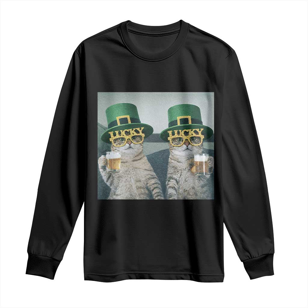Funny St Patricks Day Cats Drinking Beer Meme Long Sleeve Shirt TS14 Black Print Your Wear