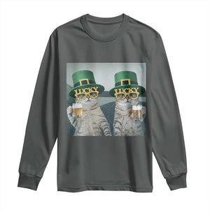 Funny St Patricks Day Cats Drinking Beer Meme Long Sleeve Shirt TS14 Dark Heather Print Your Wear