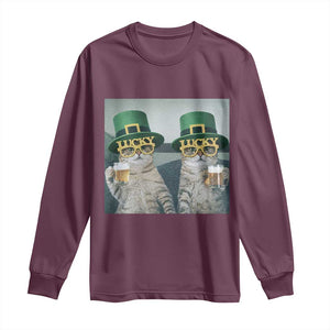 Funny St Patricks Day Cats Drinking Beer Meme Long Sleeve Shirt TS14 Maroon Print Your Wear