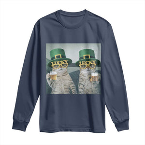 Funny St Patricks Day Cats Drinking Beer Meme Long Sleeve Shirt TS14 Navy Print Your Wear