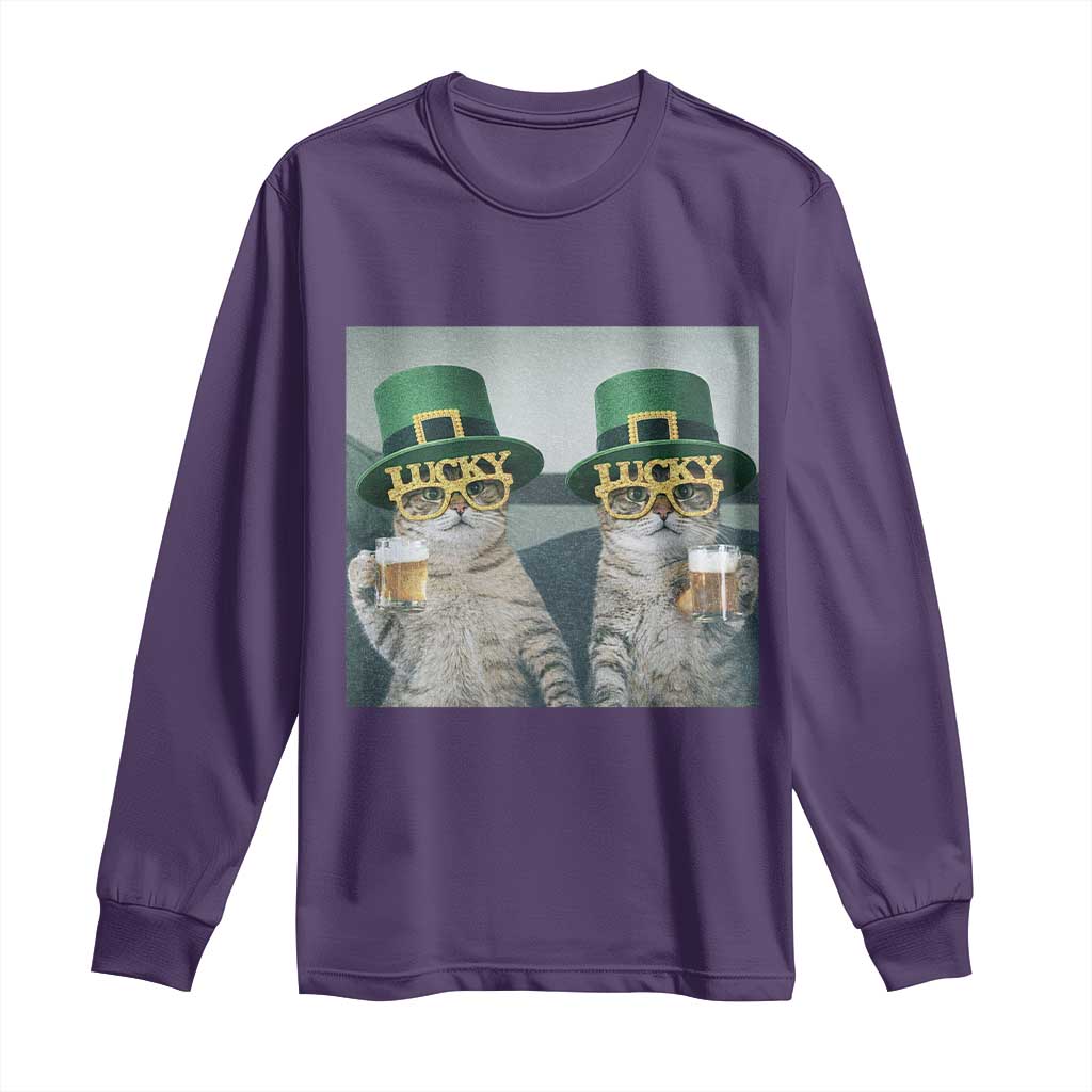 Funny St Patricks Day Cats Drinking Beer Meme Long Sleeve Shirt TS14 Purple Print Your Wear
