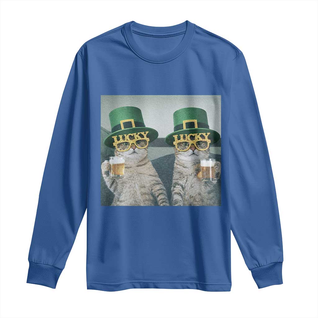 Funny St Patricks Day Cats Drinking Beer Meme Long Sleeve Shirt TS14 Royal Blue Print Your Wear