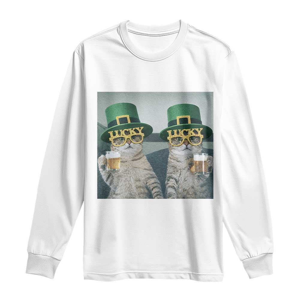 Funny St Patricks Day Cats Drinking Beer Meme Long Sleeve Shirt TS14 White Print Your Wear