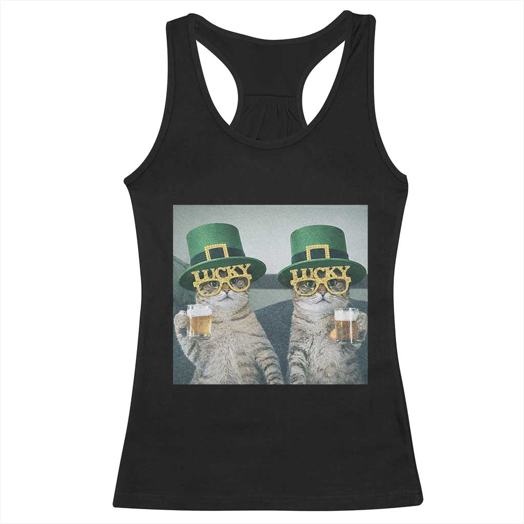 Funny St Patricks Day Cats Drinking Beer Meme Racerback Tank Top TS14 Black Print Your Wear