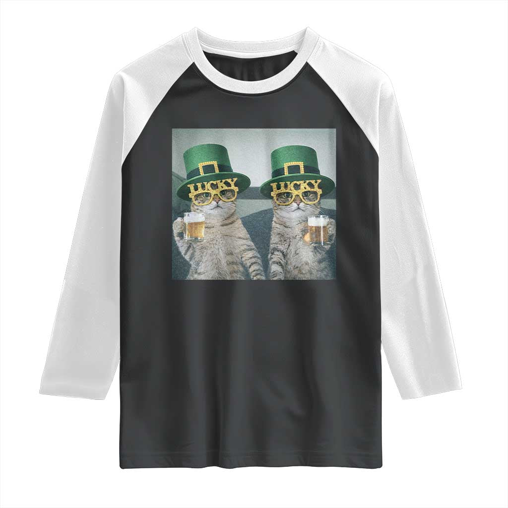 Funny St Patricks Day Cats Drinking Beer Meme Raglan Shirt TS14 Black White Print Your Wear