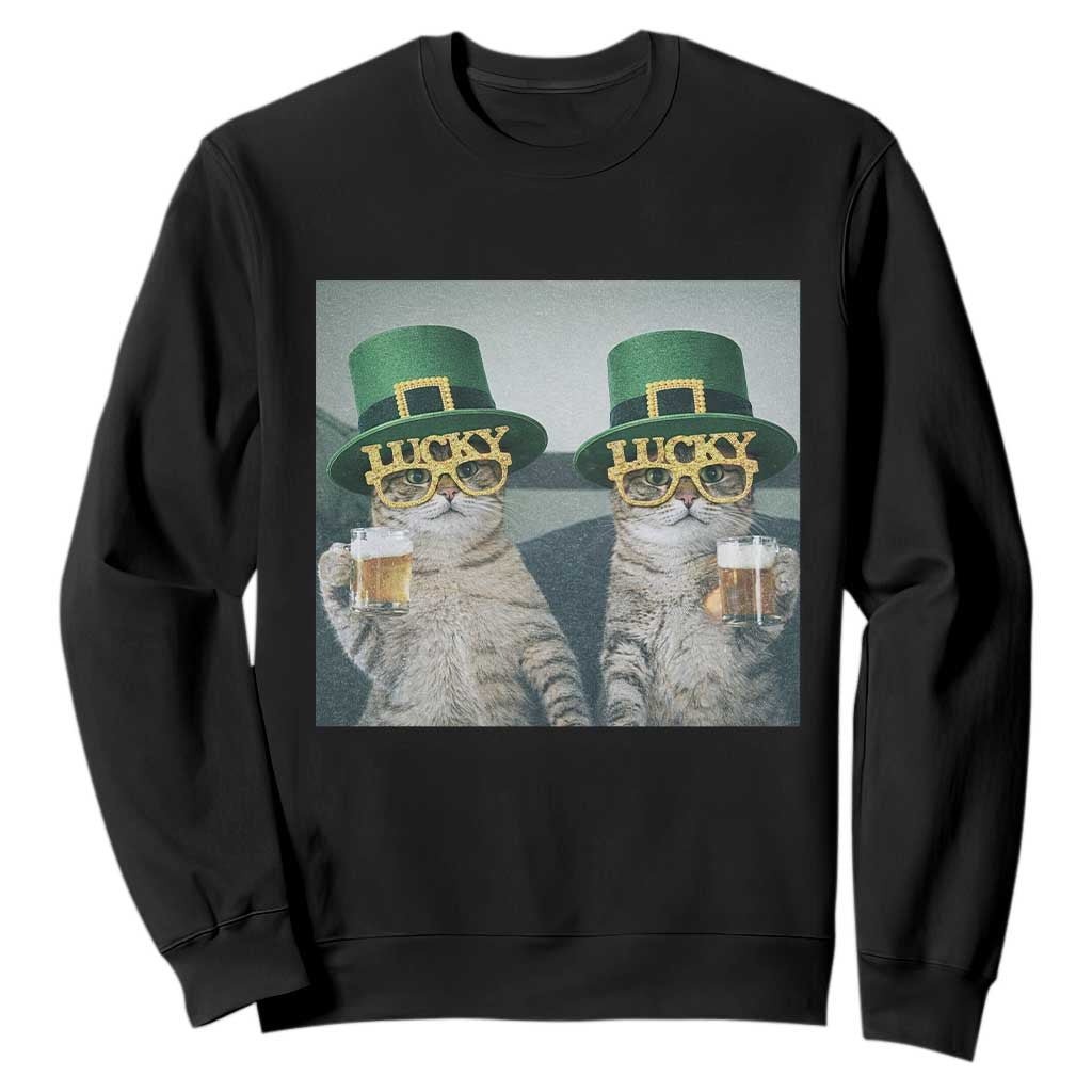 Funny St Patricks Day Cats Drinking Beer Meme Sweatshirt TS14 Black Print Your Wear