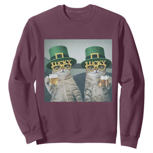 Funny St Patricks Day Cats Drinking Beer Meme Sweatshirt TS14 Maroon Print Your Wear