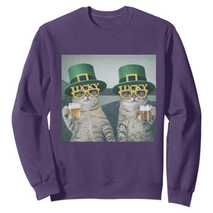 Funny St Patricks Day Cats Drinking Beer Meme Sweatshirt TS14 Purple Print Your Wear
