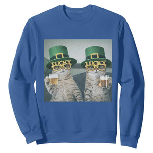 Funny St Patricks Day Cats Drinking Beer Meme Sweatshirt TS14 Royal Blue Print Your Wear