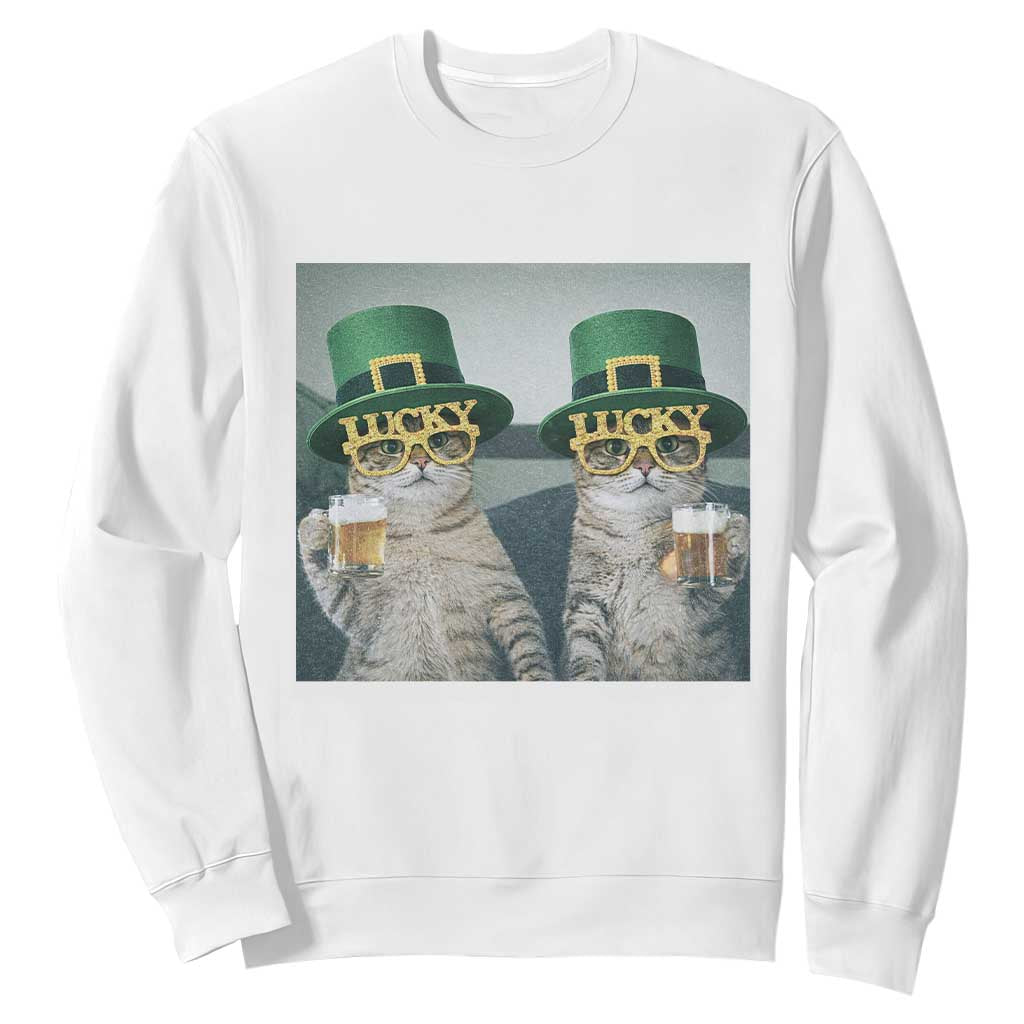 Funny St Patricks Day Cats Drinking Beer Meme Sweatshirt TS14 White Print Your Wear