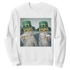 Funny St Patricks Day Cats Drinking Beer Meme Sweatshirt TS14 White Print Your Wear