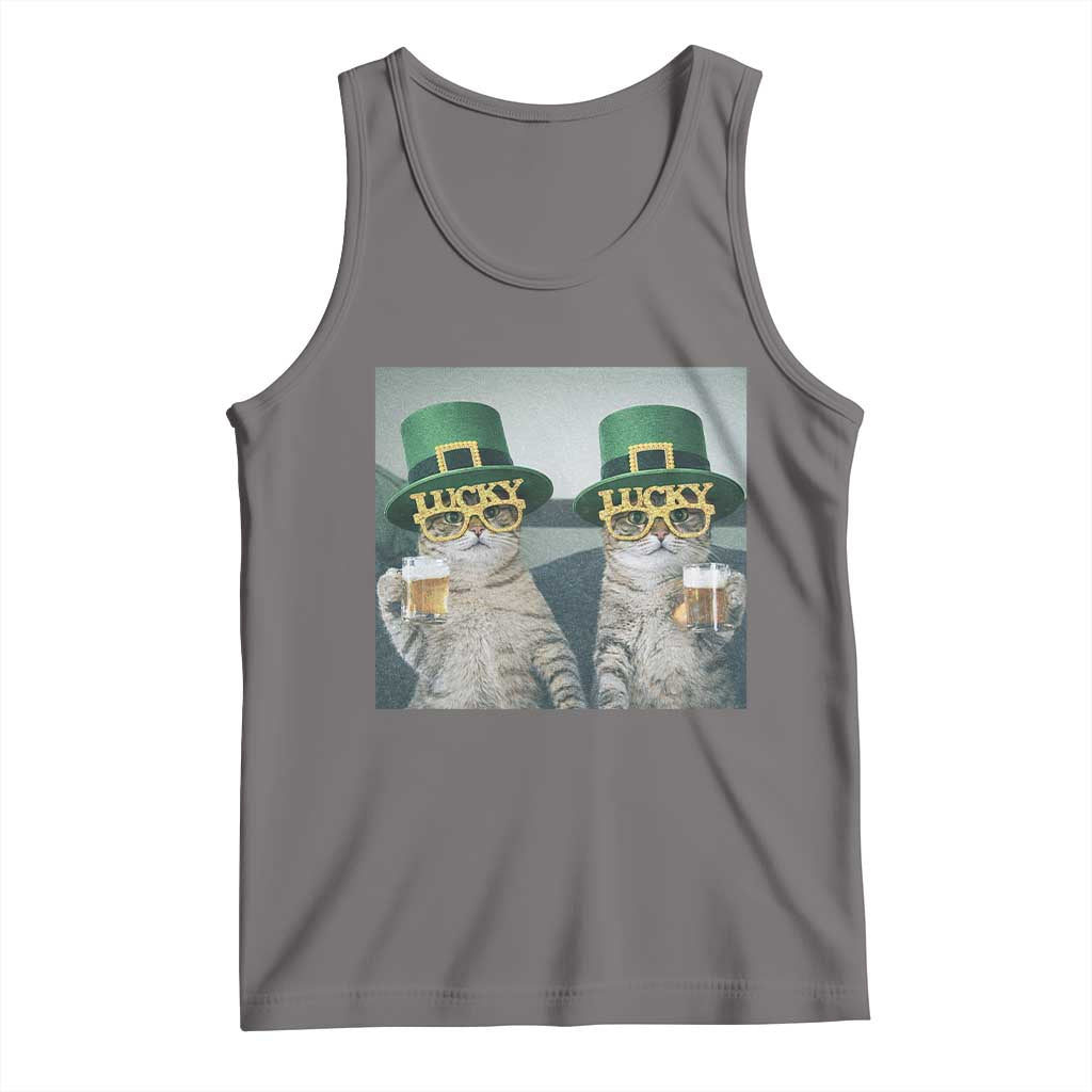 Funny St Patricks Day Cats Drinking Beer Meme Tank Top TS14 Deep Heather Print Your Wear
