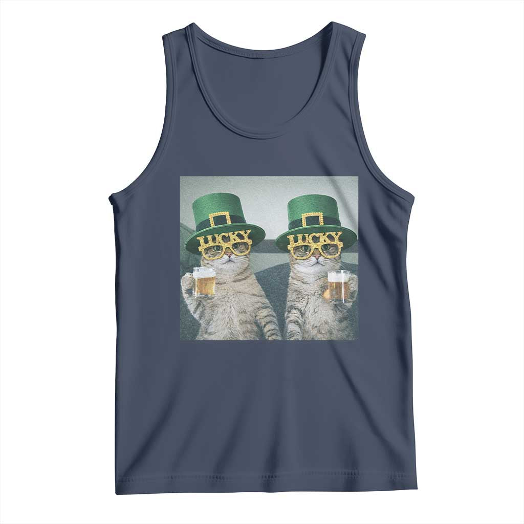 Funny St Patricks Day Cats Drinking Beer Meme Tank Top TS14 Navy Print Your Wear