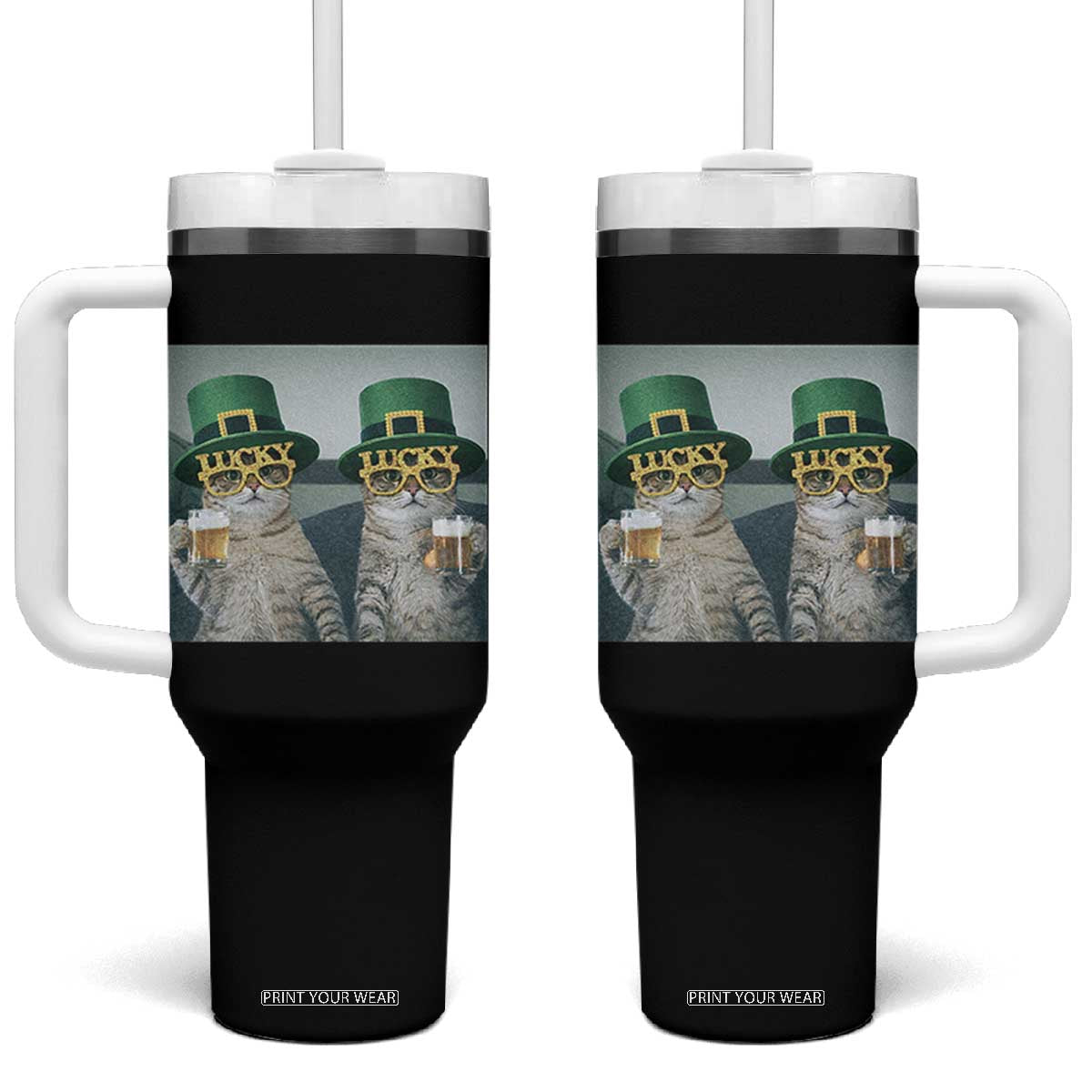 Funny St Patricks Day Cats Drinking Beer Meme Tumbler With Handle TS14 One Size: 40 oz Black Print Your Wear