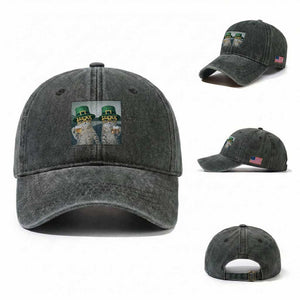 Funny St Patricks Day Cats Drinking Beer Meme Washed Cotton Baseball Cap TS14 Washed Cap Universal Fit Dark Green Print Your Wear